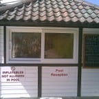 White uPVC sliding patio door used as window of swimming pool reception