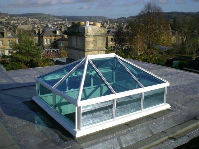 White uPVC lantern rooflight with blue solar control glass