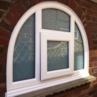 Shaped uPVC window with Satin (sandblasted) glass
